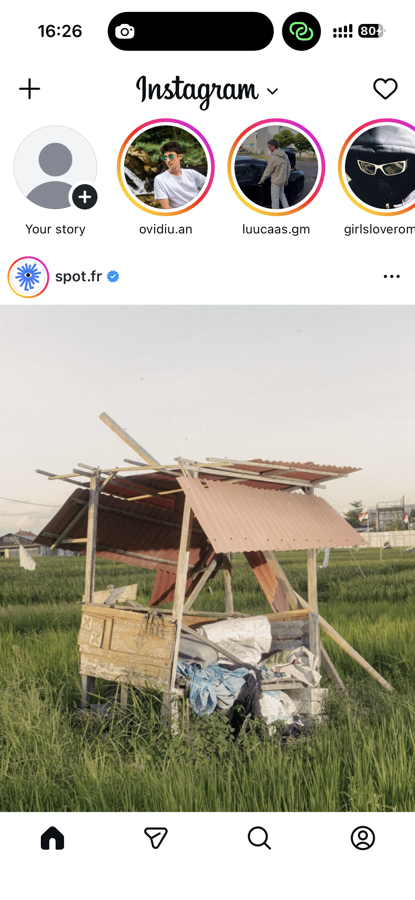 Instagram sans l'onglet Reels dans la barre de navigation